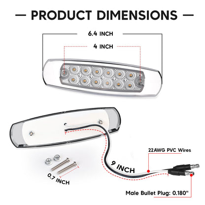 Ledvillage 50 Pack Clear Lens Amber LED Side Marker Lights with 2-Wire Plug 12LED Waterproof Clearance Fender Lamp for Trailer Truck RV SUV Surface Mount 12V DC