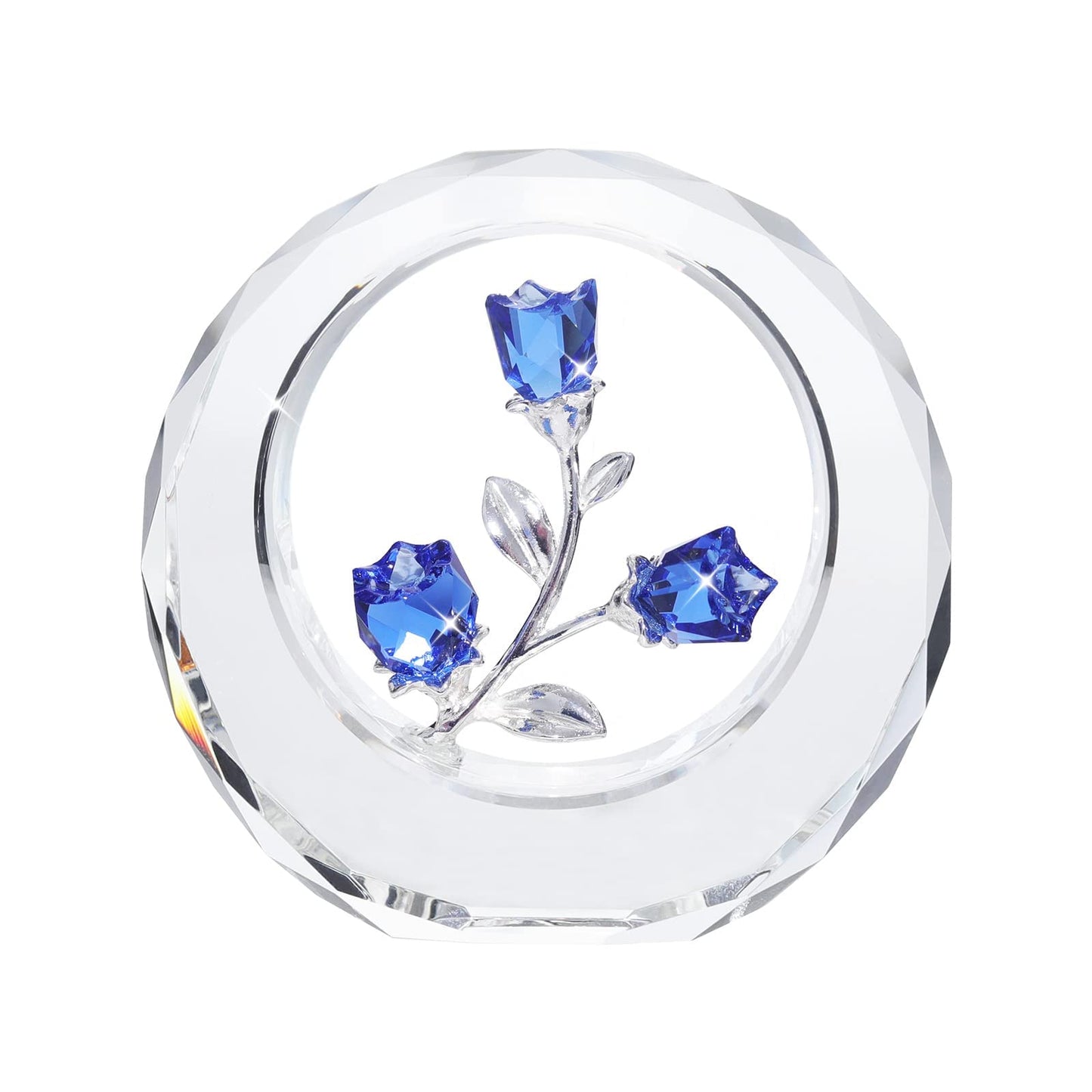 LONGWIN Crystal Tulips Flower Figurines with a Outer Circular Ring, Glass Spring Bouquet Collectible Figurines Home Decor Cobalt Blue