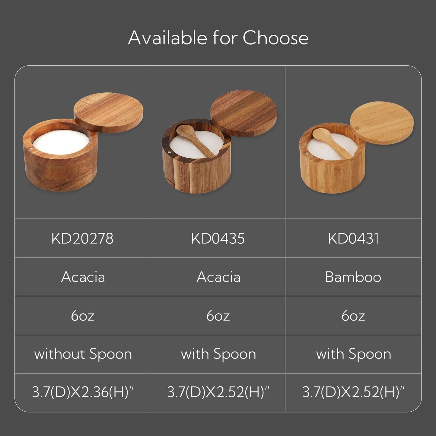 KITCHENDAO Porcelain Sugar Bowl and Acacia Wood Salt Cellar Bowl Box with Spoon
