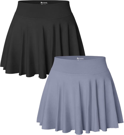 OQQ Women 2 Piece Skirts 2 in 1 Flowy Basic Versatile Stretchy Flared Casual Mini Skirts