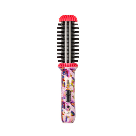 CALISTA GoGo Mini Heated Round Brush | Curl, Touch-Up, De-Frizz, Smooth, and Style Hair with Mini 7” Styling Tool | Heats to 365°F | Perfect Travel Tool | Dual Voltage (Cheetah)