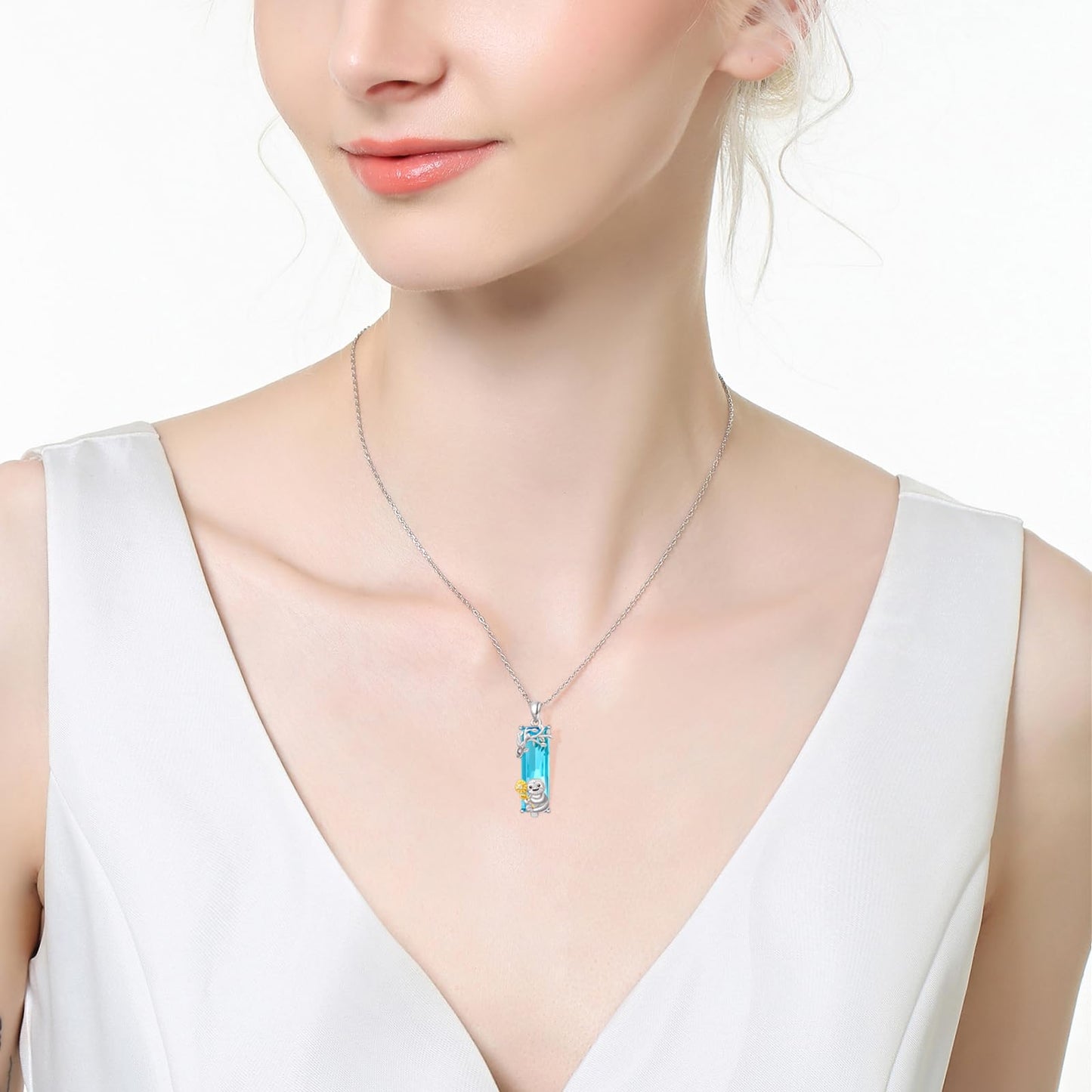 AENEAS Sloth Necklace for Women 925 Sterling Silver Sloth Pendant Necklace Blue Crystal Jewelry Sloth Gifts for Her Daughter Wife Women