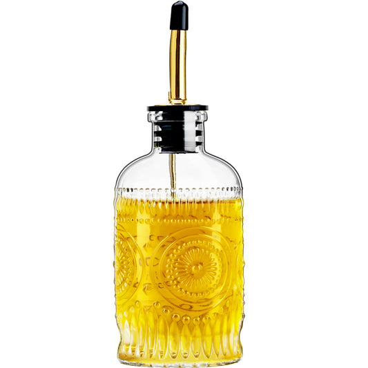 gegewawa Olive Oil Dispenser Bottle for Kitchen with Metal Spout, Glass Oil Bottles 7OZ, Elegant Glass Cooking Dispenser for Kitchen
