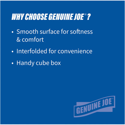 Genuine Joe Facial Tissue Cube Box, 7.9" x 7.5", 2-Ply, 85 Sheets/Box, 36 Count