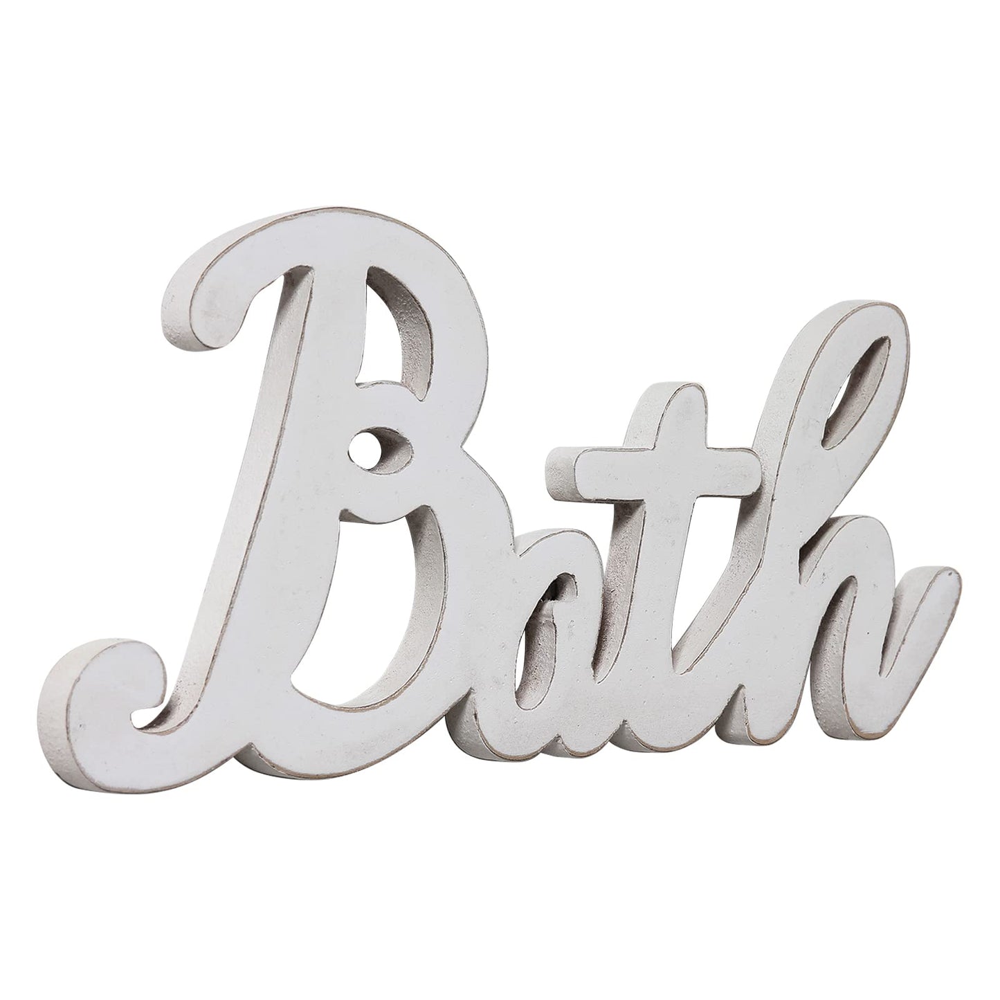 Sintosin Rustic Bath Signs for Bathroom 14 inches, Hanging Distressed White Bathroom Sign Decor for Shelf, Wooden Wall Signs for Home Decor, Decorative House Sign
