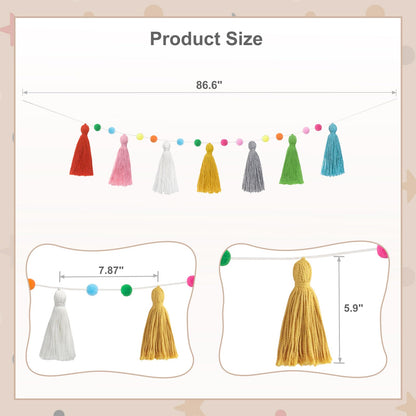 Mkono 2 Pack Tassel Garland Boho Pom Pom Felt Ball String Pastel Banner for Thanksgiving Christmas Birthday Party Decor, Rainbow Wall Hangings for Classroom, Nursery, Kids Girls Bedroom, Baby Shower