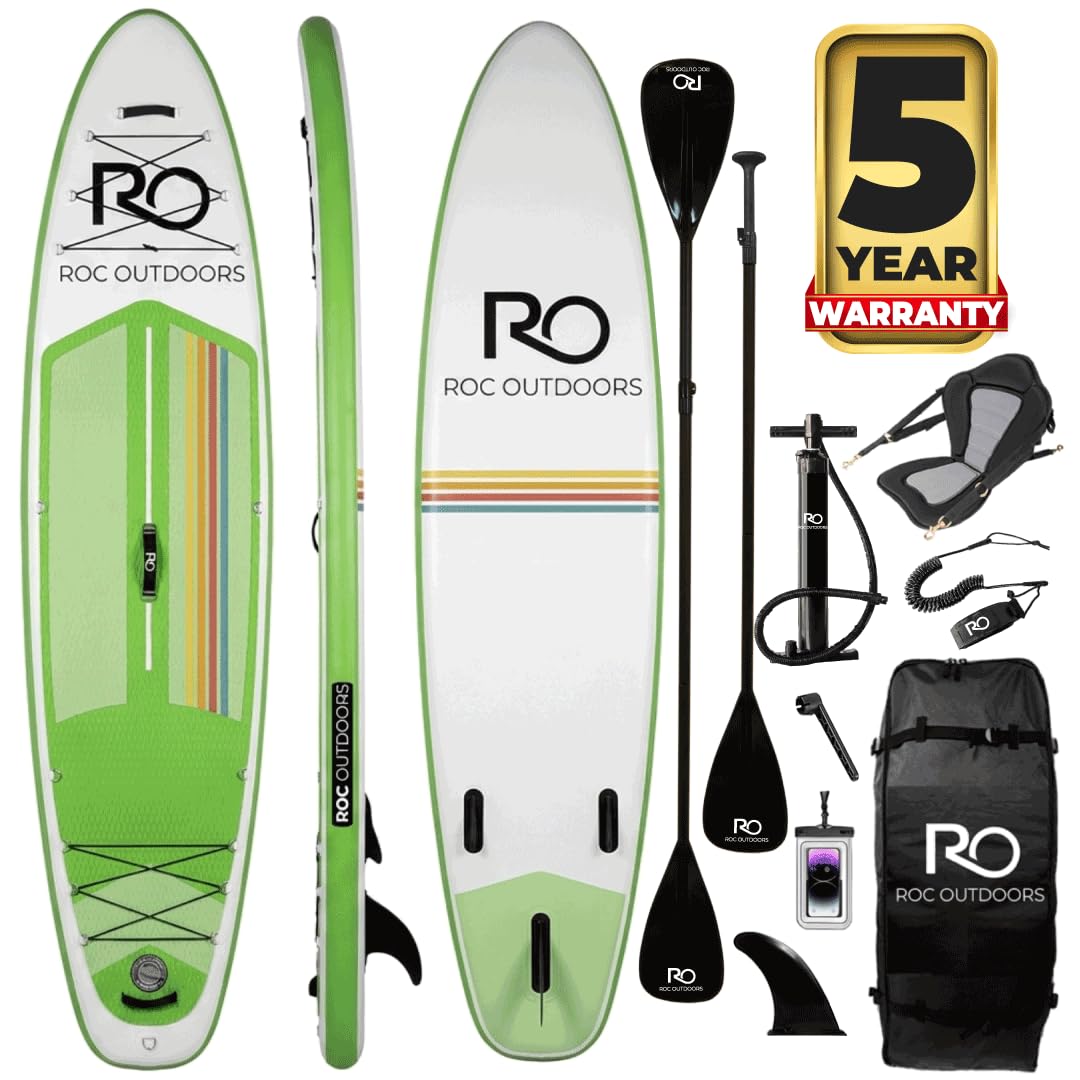 Roc Inflatable Stand Up Paddle Board 10' 6" with Premium SUP Paddle Board Accessories, Wide Stable Design, Non-Slip Comfort Deck for Youth & Adults (Canopy W/Kayak Seat)