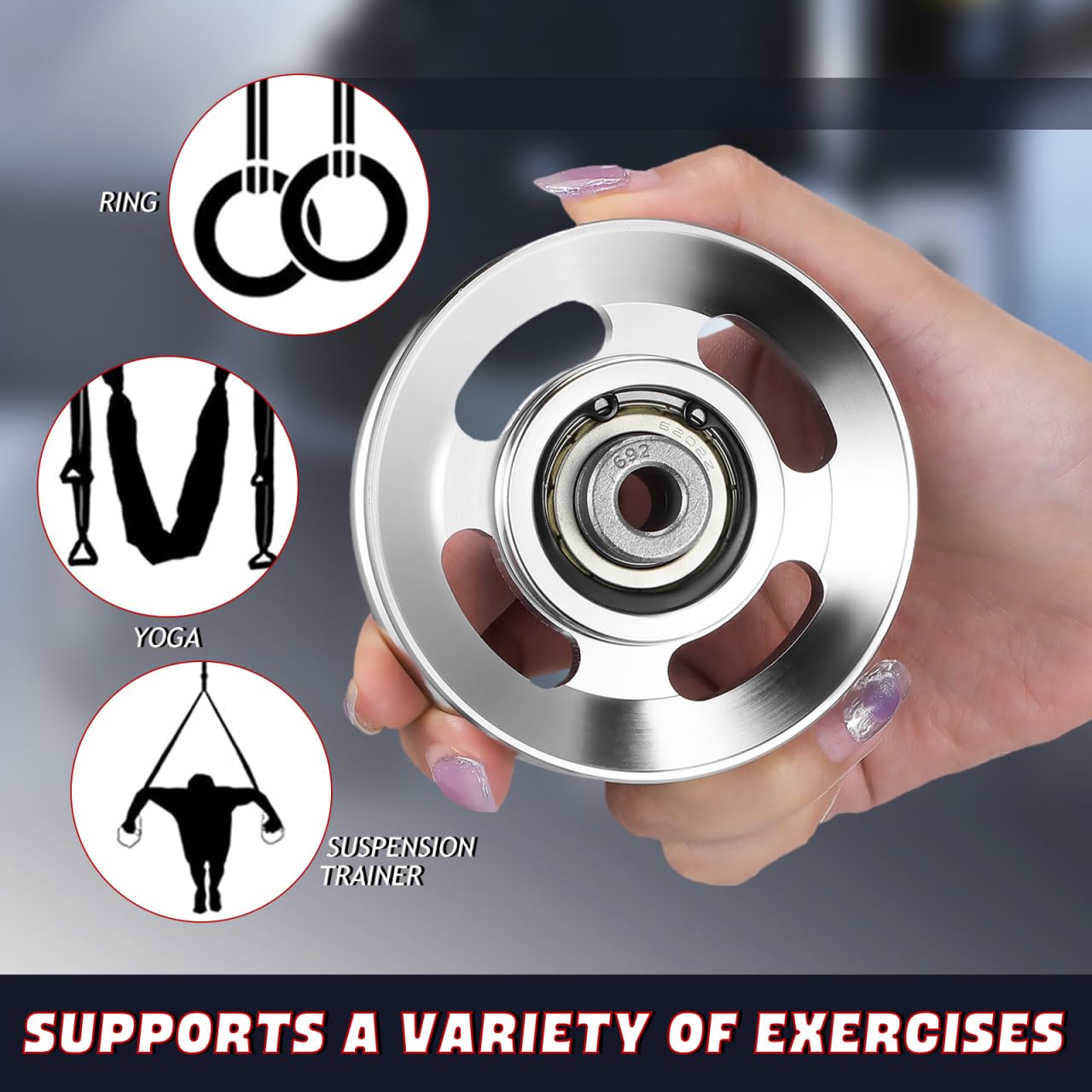 Toddmomy 90mm Aluminum Pulley Wheel for Cable Machine, Heavy Duty Gym Cable Pulley Replacement with Bearing for Home Gym System, LAT Pulldown Attachment
