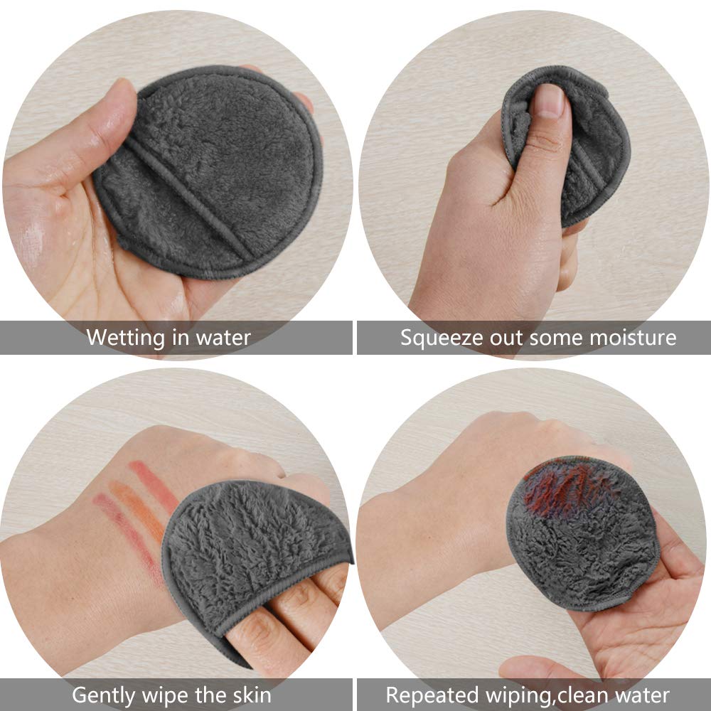 Sunland 16 Pack Reusable Makeup Remover Pads Microfiber Facial Cleansing Pads Washable Face Wipe Rounds with Laundry Bag Grey