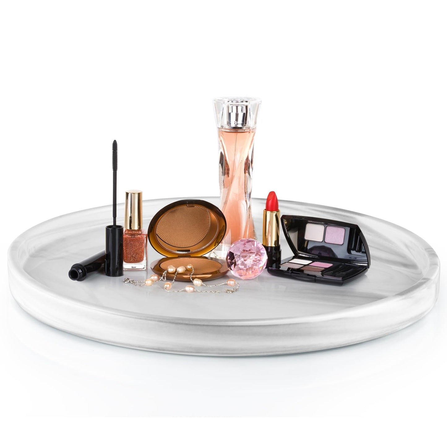 Sanbege 12" Large Ceramic Vanity Tray, Circle Perfume Plate Organizer, Jewelry Holder Dish, Non Slip Decorative Tray for Bathroom, Bedroom, Kitchen, Coffee Table (Marble Grey)