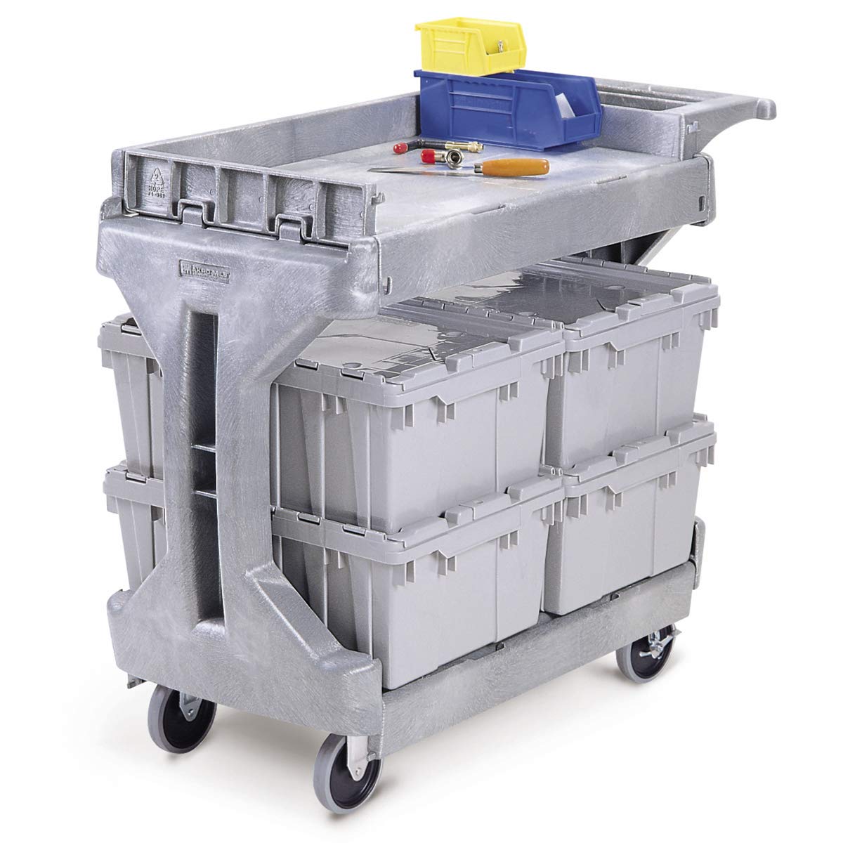 Akro-Mils 30930 ProCart 400 Pound Capacity Heavy Duty 2 Tier Rolling Service Utility Cart with Wheels and Hinged Side Gates, 42-Inch x 19-Inch x 35-Inch, Gray