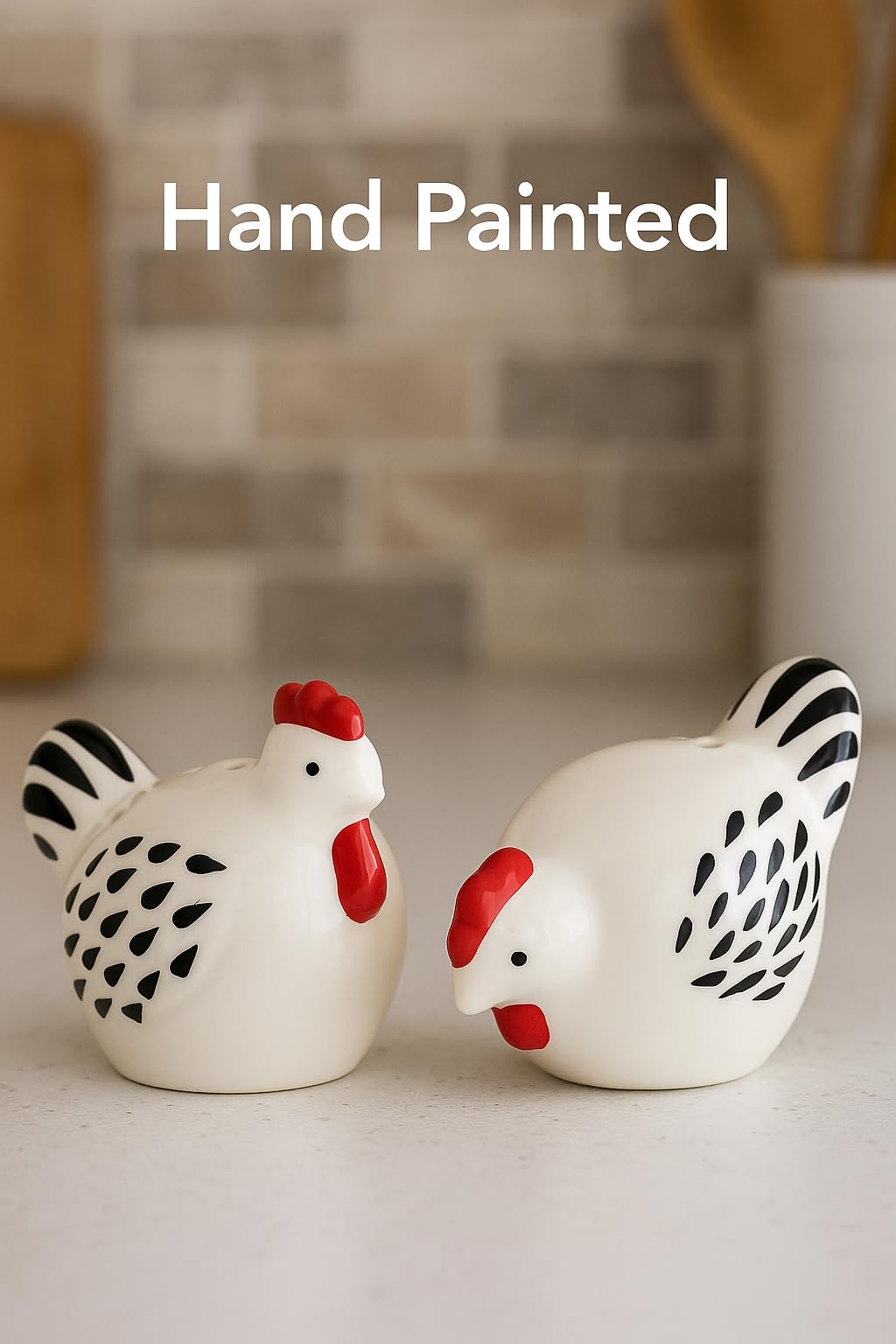 Cute Ceramic Farmhouse Salt & Pepper Shaker Set- Farm Chickens (Chickens)