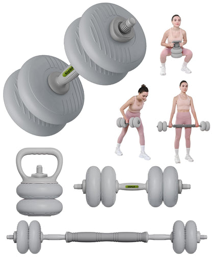 kisnbld Adjustable Dumbbell Set, 13/18/22/35LBS SoftShell Weight Set with Connector 4-IN-1 Dumbbell Set Used as to Barbell & Kettlebell for Home Gym, Fitness Exercise for Men Women Beginners, Gray