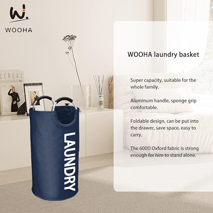 WOOHA 95L Large laundry basket, Collapsible laundry hamper, Tall Clothes