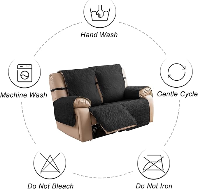Genina Black Waterproof Loveseat Recliner Cover, Sofa Cover