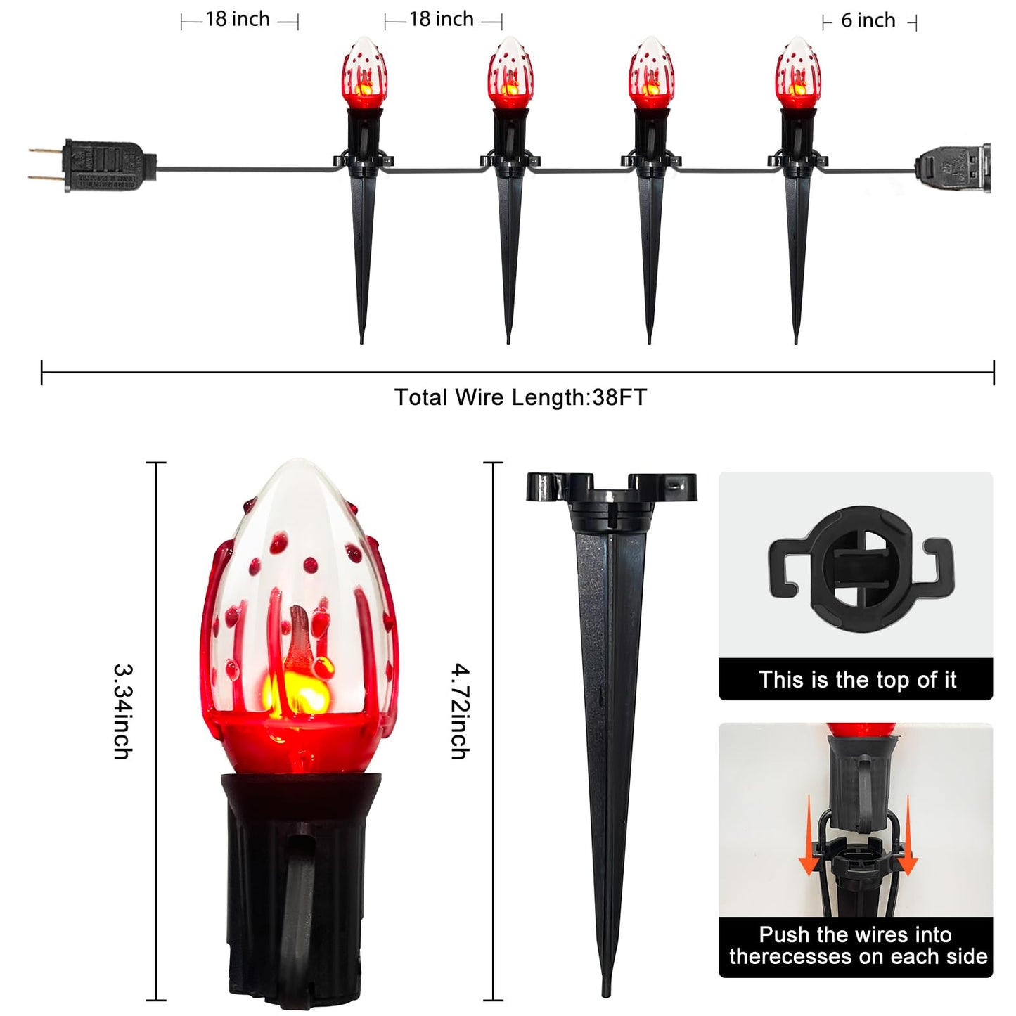 GOOTHY 38Ft Outdoor Halloween Decorations Pathway Lights, C9 Flickering Flame Pathway String Lights with 25 Stakes Lights, Plug in Halloween Walkway Light Waterproof for Lawn Yard Sidewalk Garden