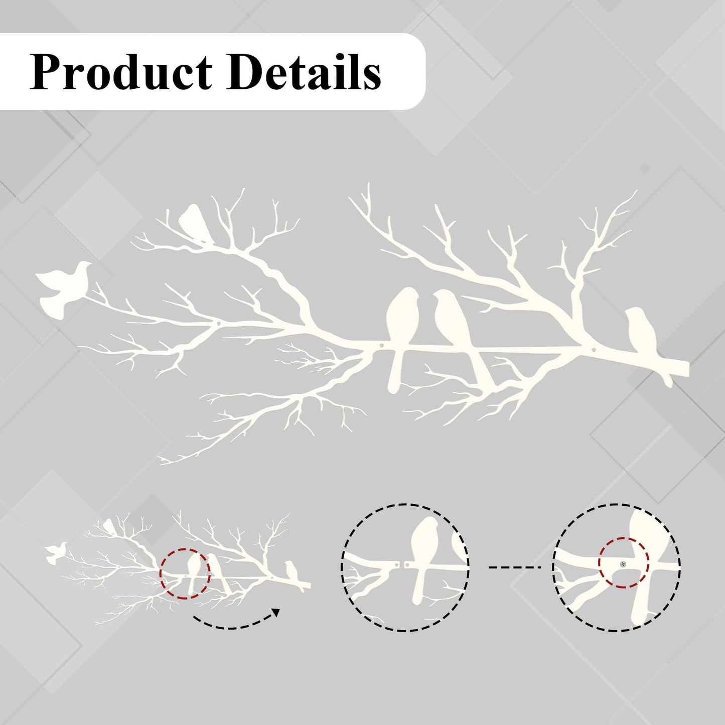 ESTART Metal Birds Wall Art, Metal Vivid Birds on Branch Silhouette Wall Decor White Leaves with Bird Outdoor Hanging Wall Sculpture for Home Living room Bedroom Balcony Garden (White, Large)