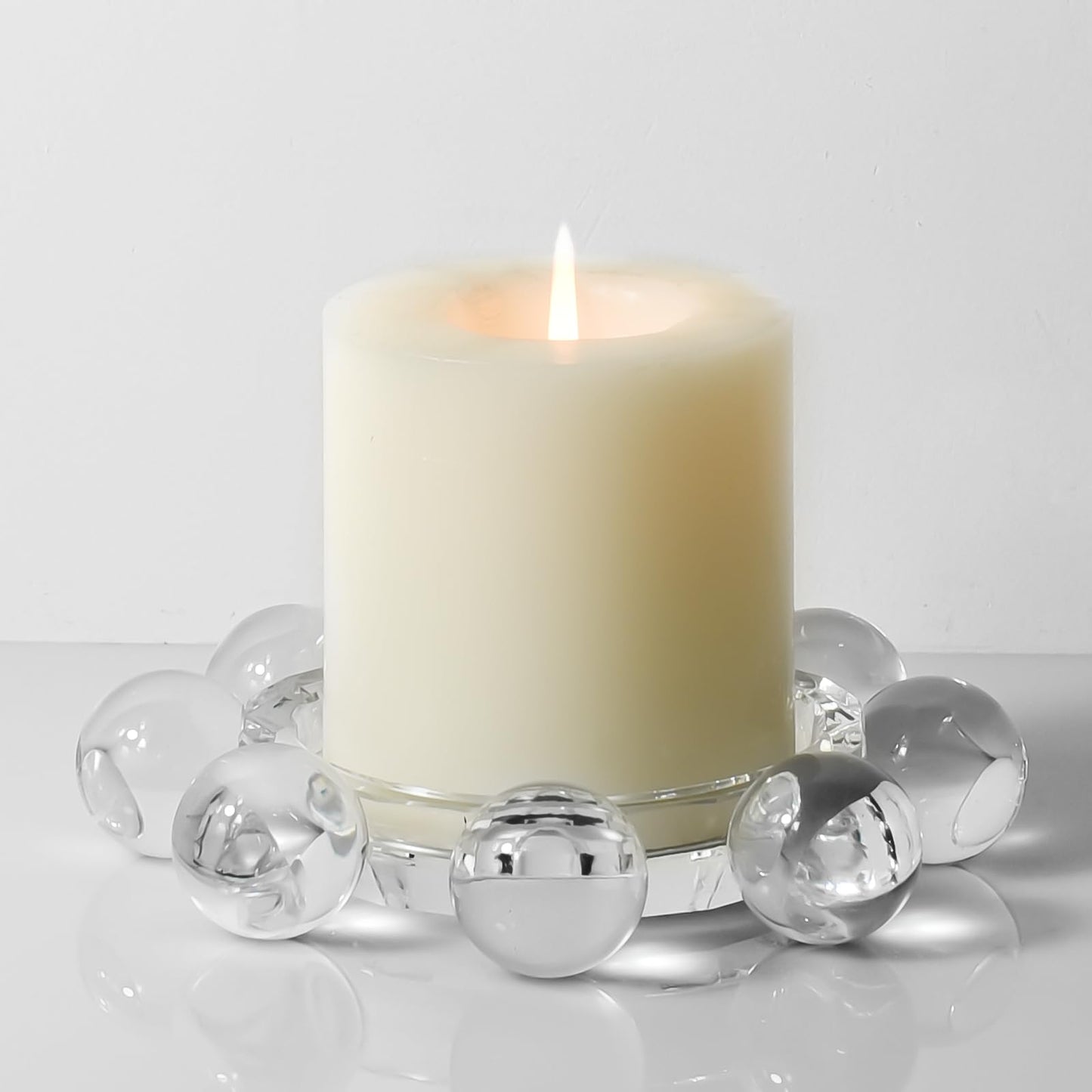 Marvala Crystal Bubble Candle Holder, Round Pillar Candlestick Plate Stand for Table Centerpieces, Candle Dish for Home Decor, Modern Decorative, Party, Wedding (Clear)