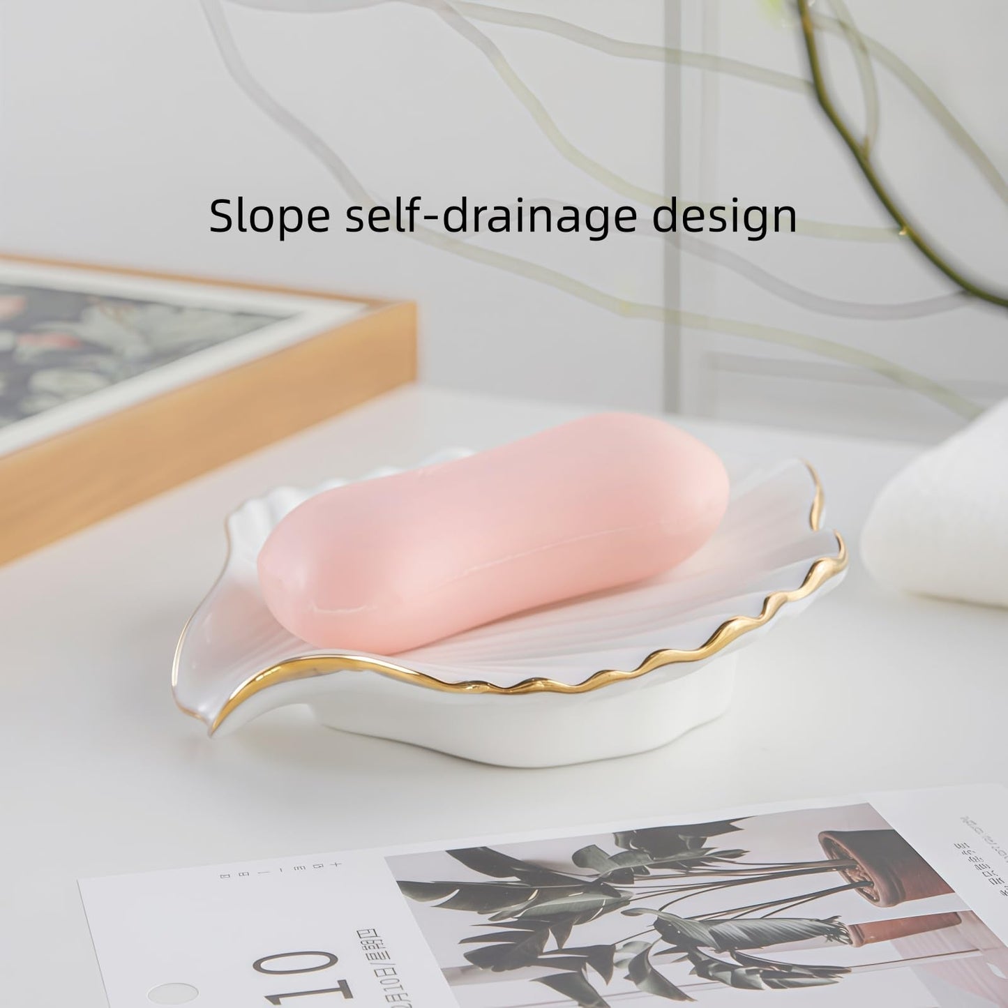 Shell-Shaped Soap Dish with Self-Draining Design Glaze, Easy to Clean, Ocean-Style Home Decoration, Creative Gift