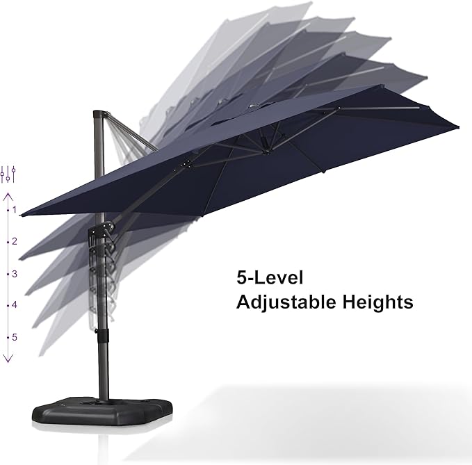 PURPLE LEAF 9'×11.5' Cantilever Patio Umbrella with Base Rectangle Offset Outdoor Umbrella Cover with Zipper for Garden Deck Pool Navy Blue