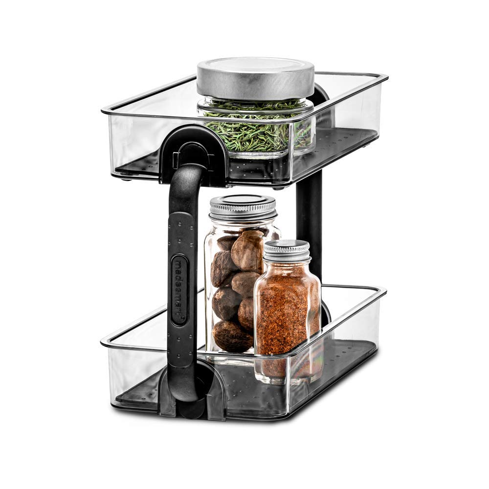 madesmart Tiered Spice Organizer, 8 Jars for Kitchen Essentials, Maximizes Vertical Storage for Salt, Pepper, Cayenne, Soft-Grip Lining, Dual Handles, Carbon