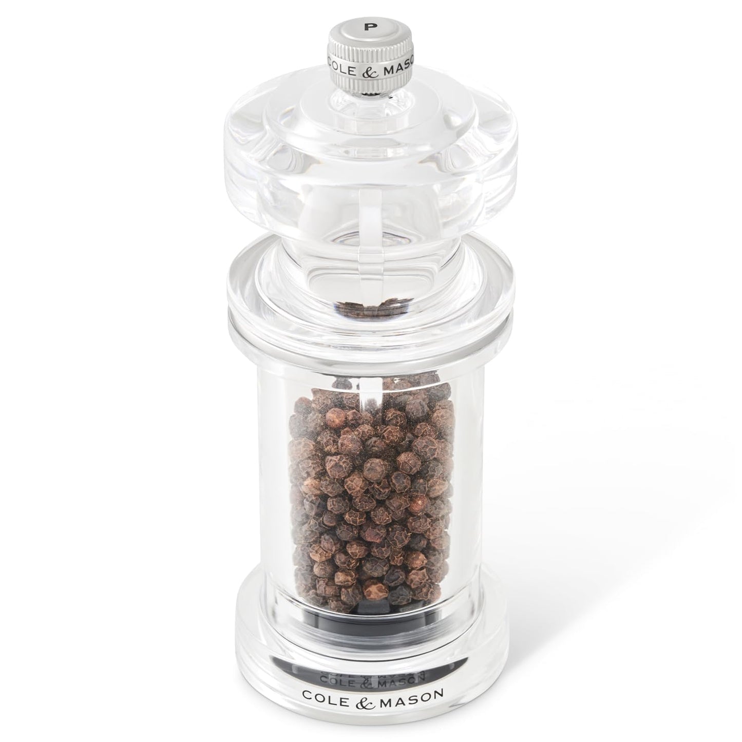 Cole & Mason 605 Refillable Spice Mill - Kitchen & Home Accessory - Salt & Pepper Grinder Set - Salt & Peppercorn Included - Acrylic - New Salt & Pepper Set 5.5"