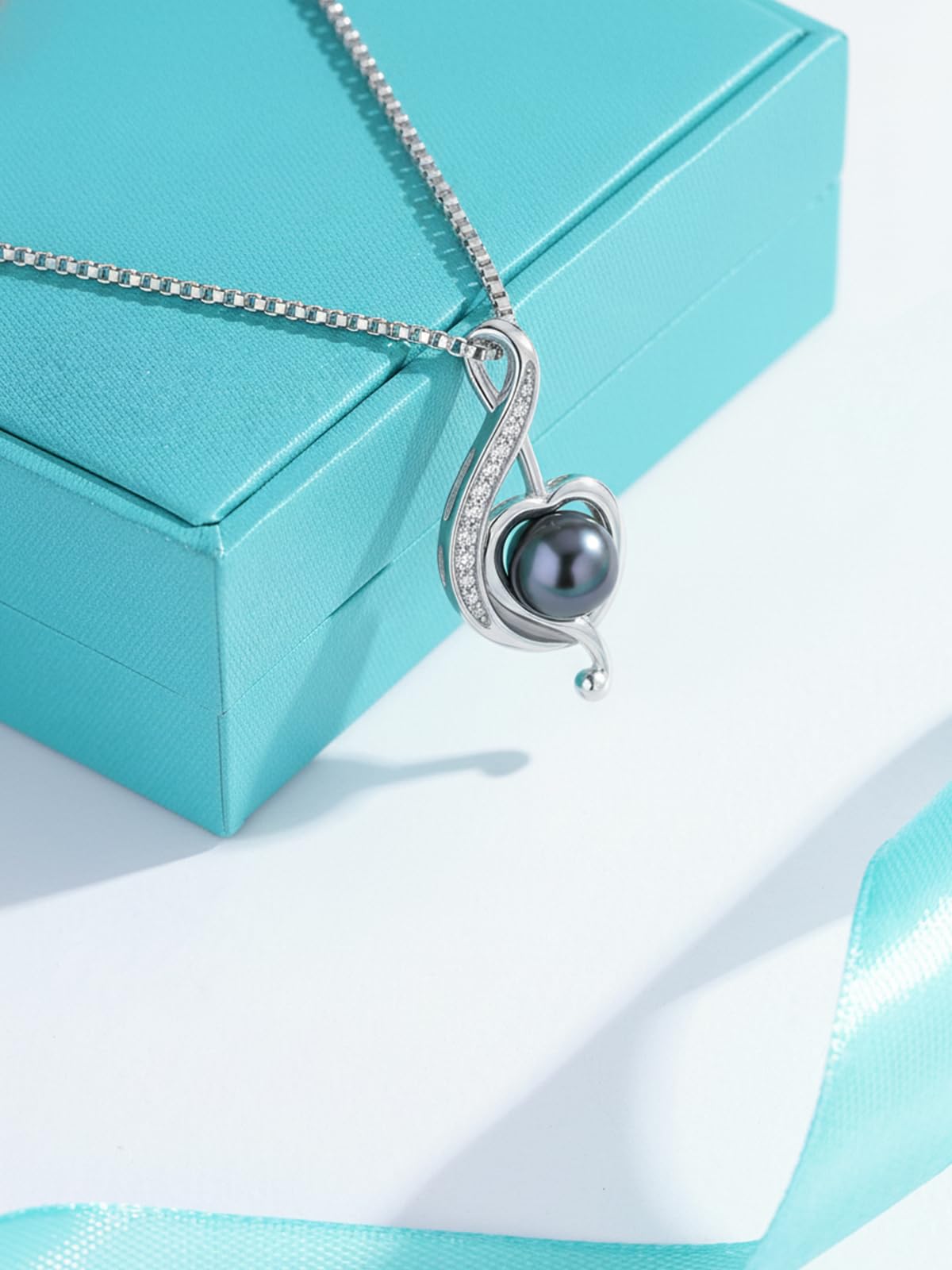 KANNSOAR Tahitian Black Pearl Necklace 925 Sterling Silver Musical Note Pendant Tahitian Black Pearl Jewelry for Women Wife Gifts for Wedding Anniversary Christmas Birthday