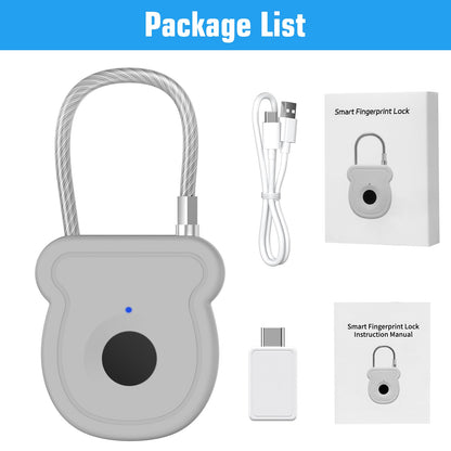 Larimuer Smart Fingerprint Padlock for Luggage - 20 User Capacity, USB Key & Emergency Code, Keyless Biometric Lock for Gym Locker, Suitcase, Backpack, Toolbox & Handbag (Grey)