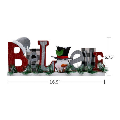 Wooden Tabletop Christmas Believe Sign Rustic Xmas Believe Merry Christmas Snowman Decorations for Home Rustic Believe Block Sign Farmhouse Fireplace Mantel Decor Xmas Winter Holiday Party Decor