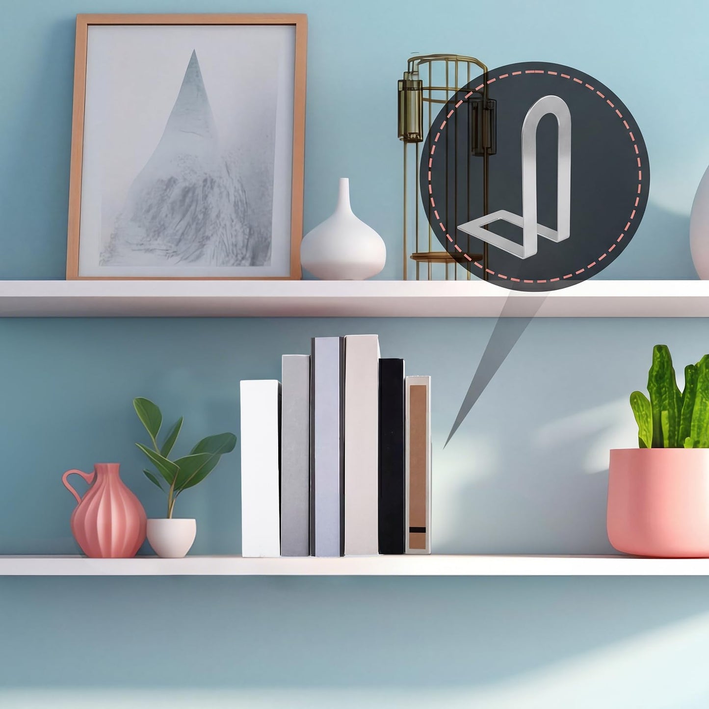 Chunful 6 Pcs Sliver Modern Metal Book Ends for Shelves Decorative Small Bookends Book Shelf Organizer Minimalist Design Stopper to Hold Books for Home Office(5.5 * 3.75 * 2.25inch)