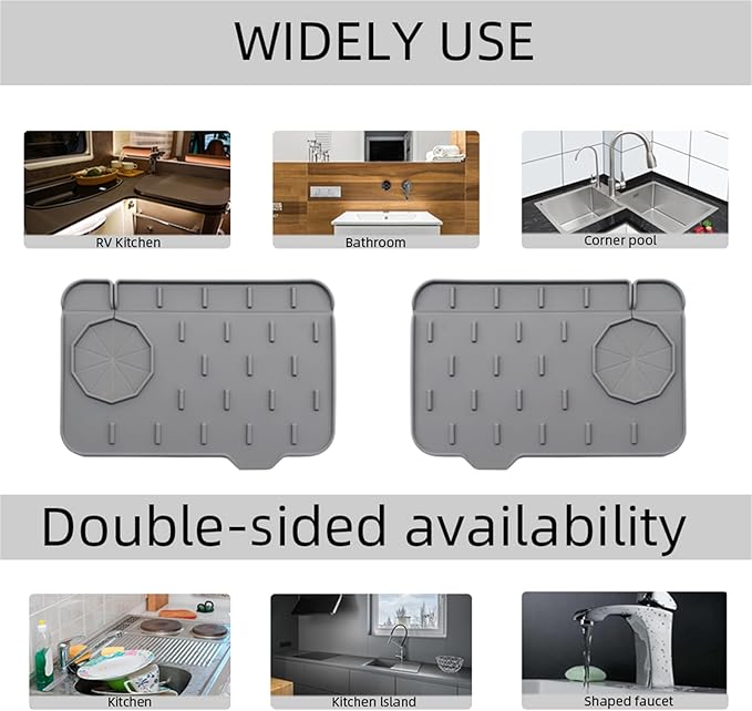 2-Pack Bytelive Silicone Sink Mat, Mini Sink Splash Guard and Soap Sponge Holder