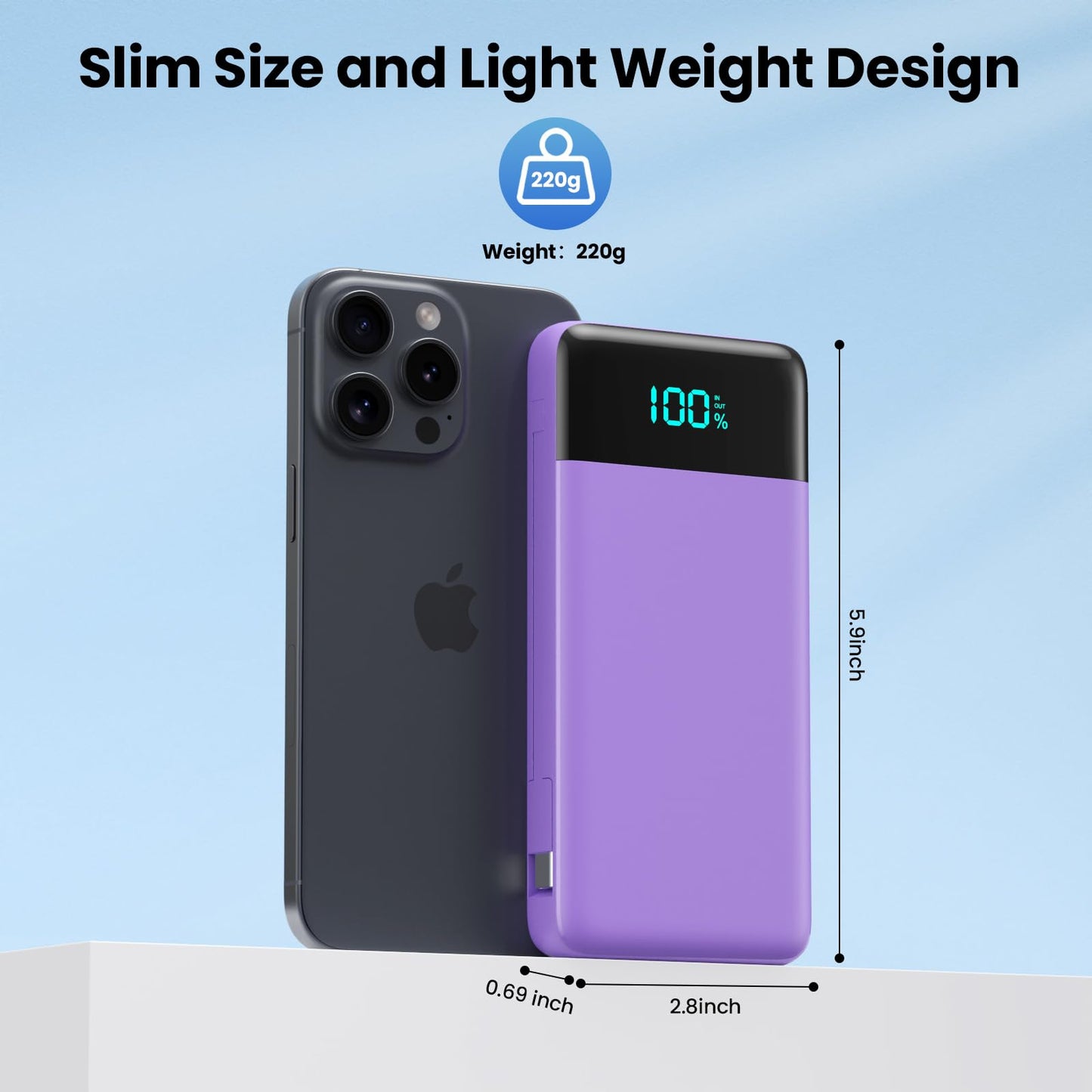 Wireless Portable Charger 40800mAh with 3 Built-in Cables,7-in-1 15W Wireless Charging Power Bank,25W PD QC 4.0 Fast Charging USB C LCD Display Battery Pack for iPhone 17/16/15/13,Samsung,Android etc