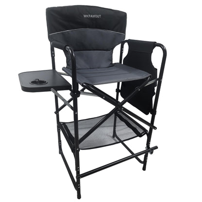 WKFAMOUT Tall Folding Director Chair 30.7" Seat Height Foldable Bar Stool for Makeup Artist Face Painting with Side Table Carry Bag and Cosmetic Bag Supports 350LBS