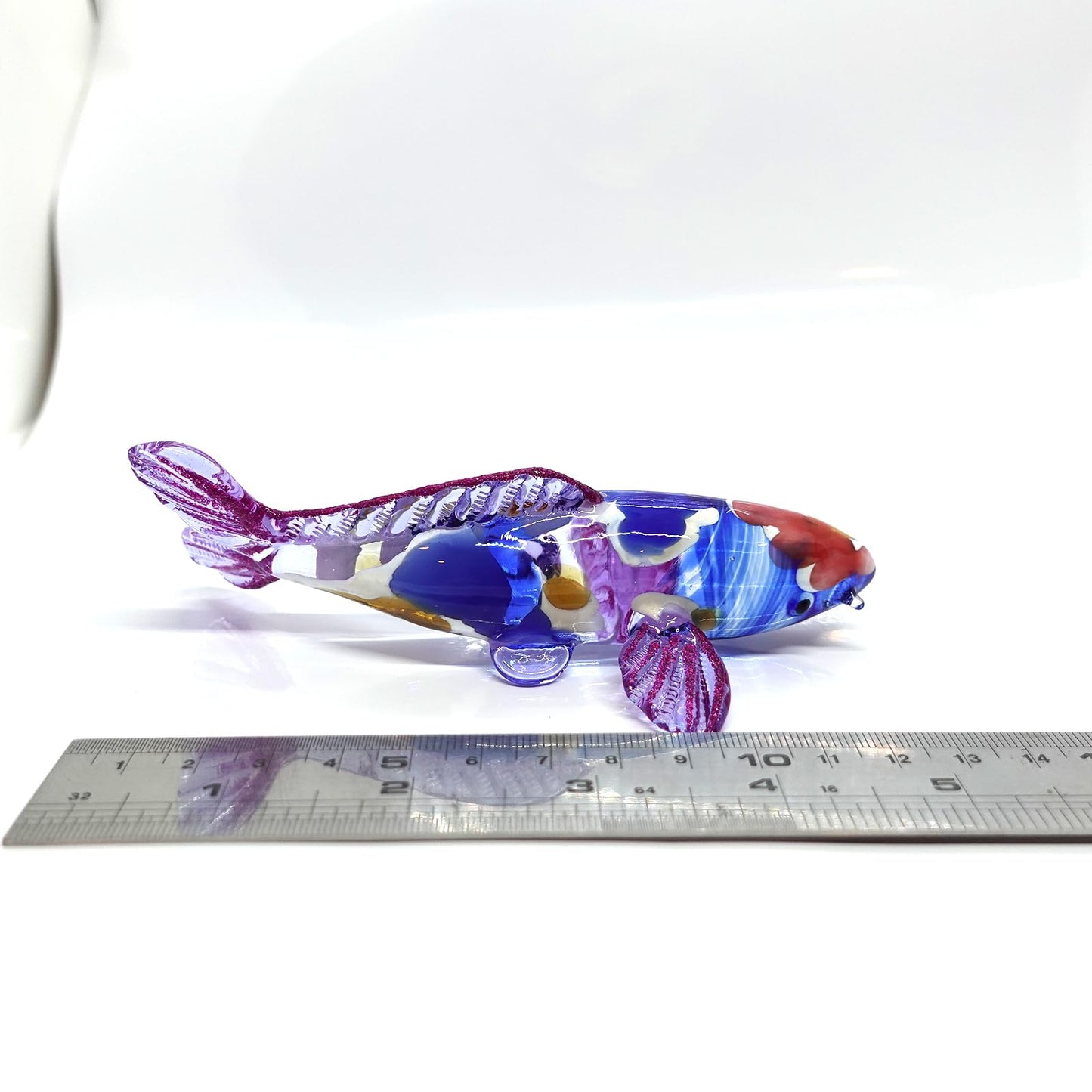 Sansukjai Japanese Koi Carp Fish Miniature Figurines Animals Hand Blown Glass Art Collectible Gift Decorate (4.5" Blue Purple)