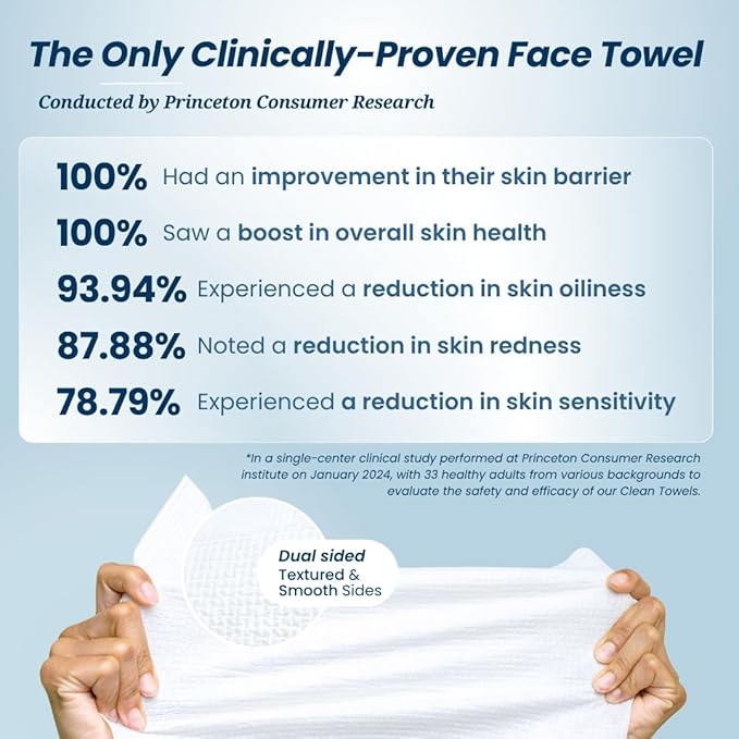 Clean Skin Club Clean Towels®, 100% USDA Biobased Face Towel, Disposable Face