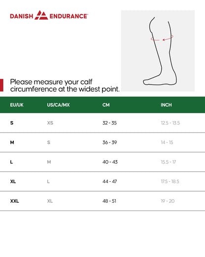 DANISH ENDURANCE Calf Compression Sleeve, 21-26 mmHG, Calf Support, for Men & Women, Unisex, 1 or 3 Pack, Grey/Black, S