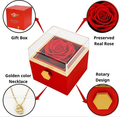 Friog Gift for Mothers Teachers Preserved Red Real Rose with Necklace Forever Flowers Heart Shaped Box for Mom Wife Girlfriend Grandma Sister on Mothers Day Birthday Anniversary Women