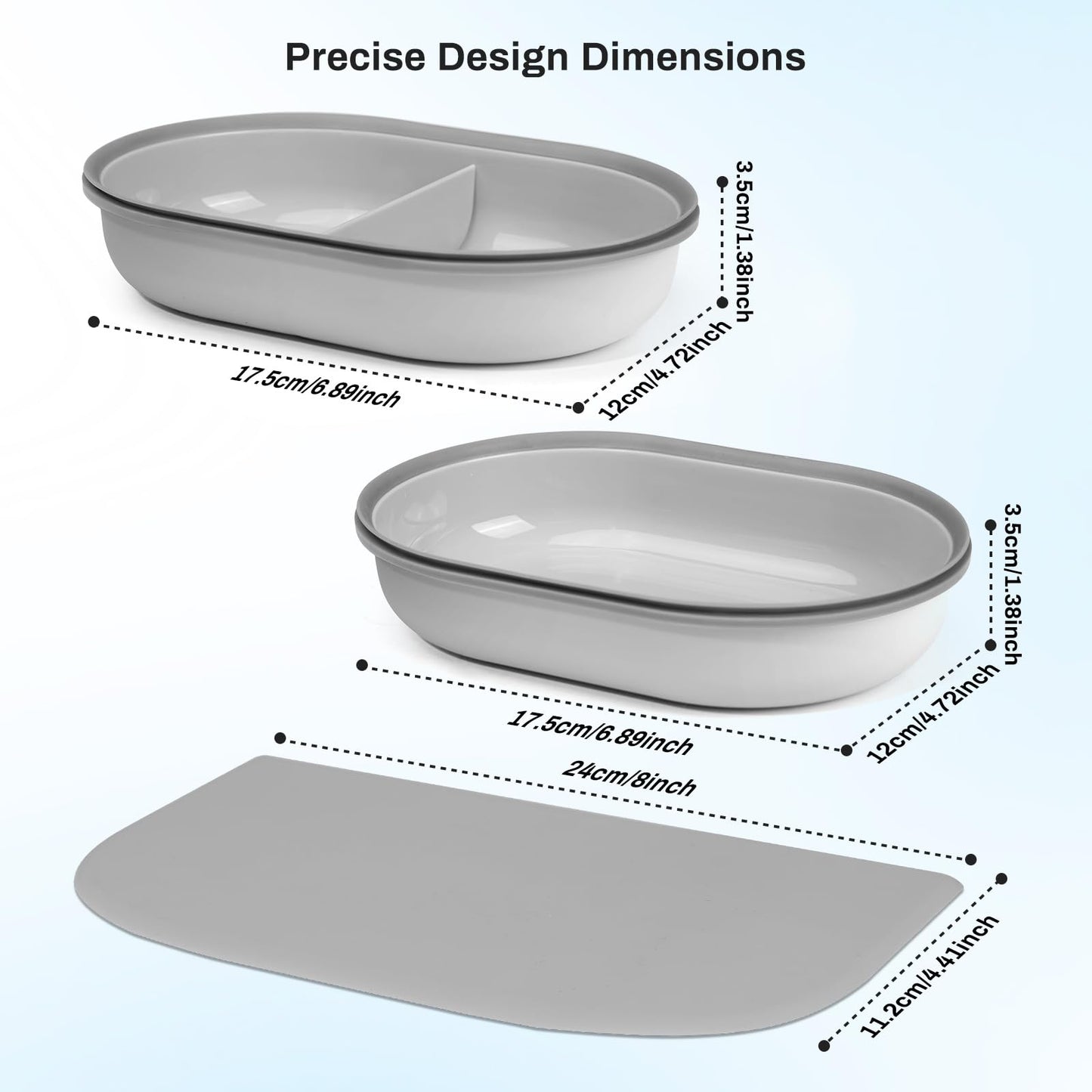 YOIHABV Replacement Mat & Bowl Set for Automatic Microchip Pet Feeder & Connect, 1 Split, 1 Flat Bowl and 1 Mat, Keep Food Fresh, Protect Cat Feeder, Easy to Clean(Grey)