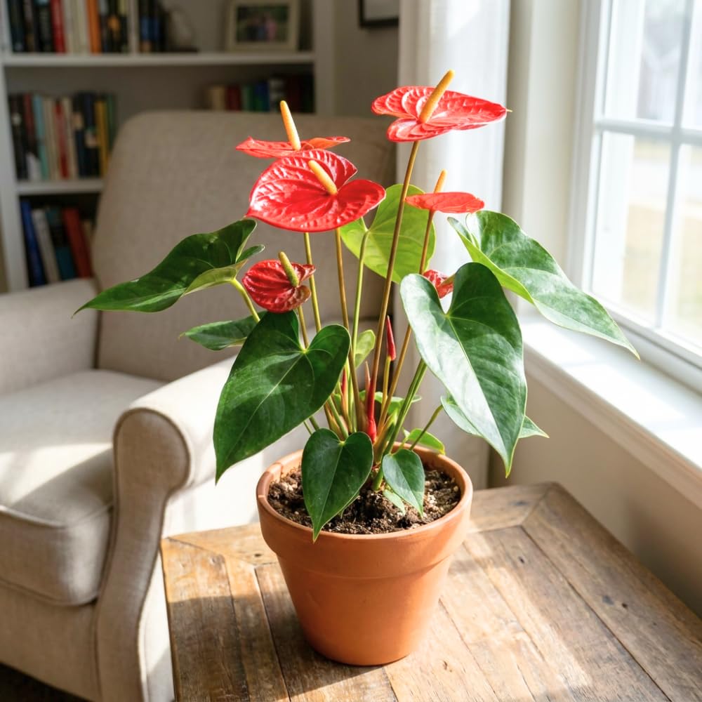 Red Anthurium Live Plants, 6-10" Tall in 6" Pot, Tropical Anthurium Plants, Vibrant Flowering Indoor Plant, Fully Rooted Tropical Decor Plant, No Ship to CA