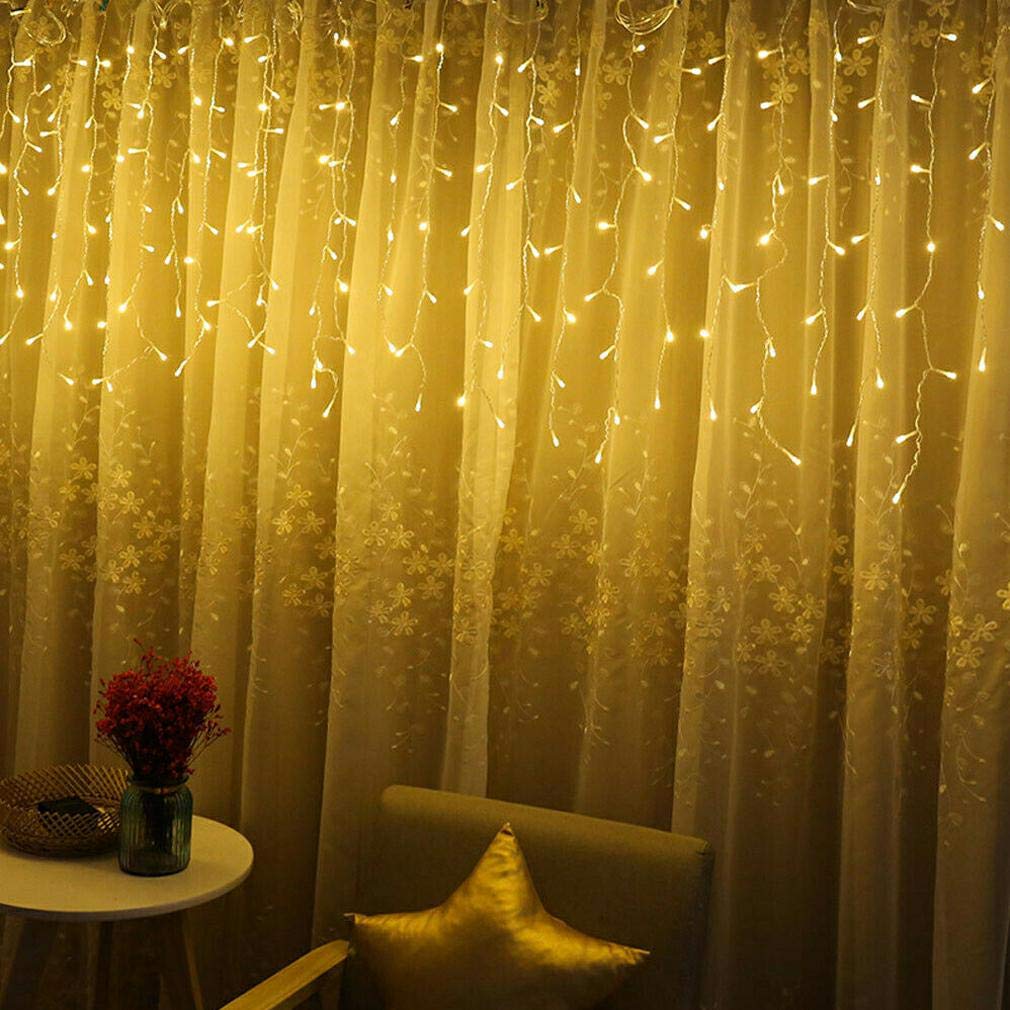 ZIMINGU Icicle Diwali Lights Outdoor, Christmas Hanging Window Curtains Dangling 13FT 96LEDs 8 Modes Weeping Willow Ceiling Fairy String Lights for Indoor Decorations, Warm White 4M