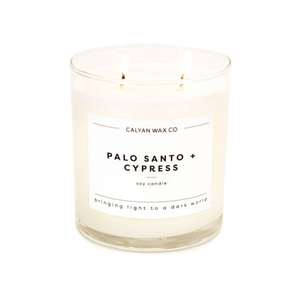 Calyan Wax Co. Palo Santo & Cypress 2 Wick Scented Candle - 37 Hour Burn - Luxury Clean Soy Wax Candles - Long Lasting Large Glass Jar Candle for Home - 8.8oz