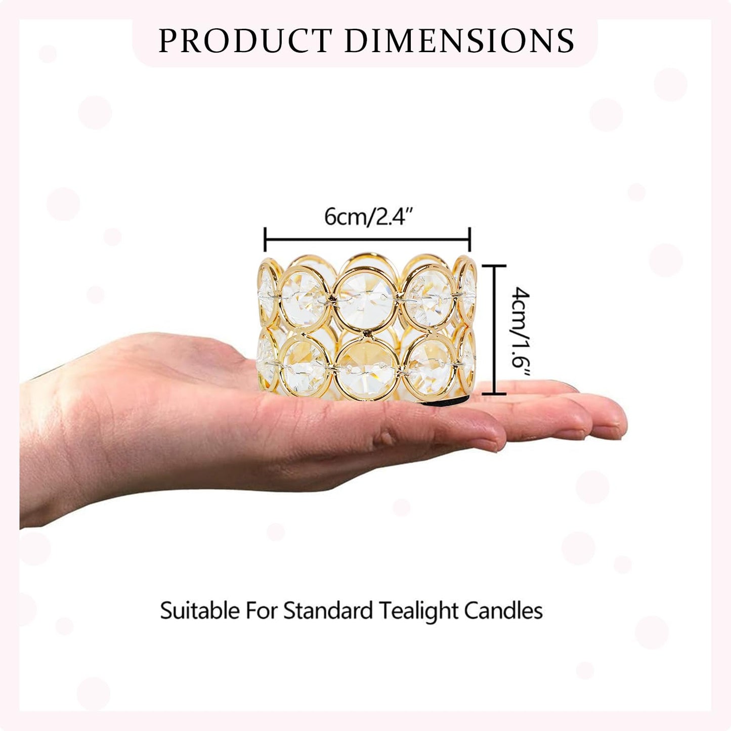 VINCIGANT Pack of 12 Gold Crystal Tea Light Candle Holders for Wedding Home Table Centerpiece Decoration, Valentine's Day Gifts (Candle Excluded)