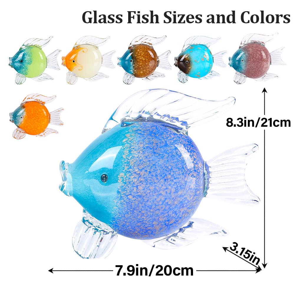 QIANLING Glass Fish Figurines - Coastal Home Decor, Modern Ocean Centerpieces for Living Room, Dining Area, Bathroom, Office, Coffee Table, Beach House, Nautical, Seaside, Entrance, Shelf Display