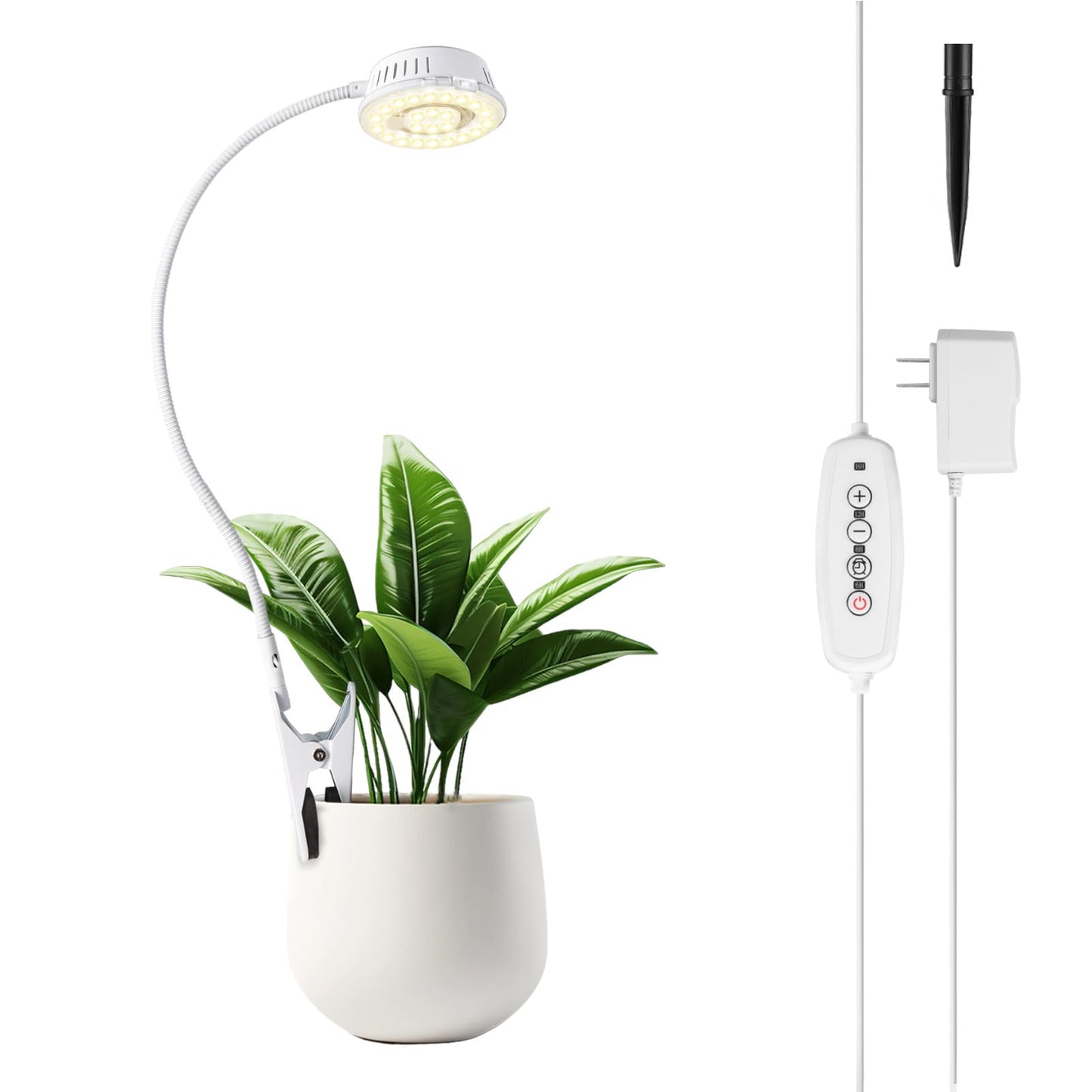 LORDEM Grow Lights for Indoor Plants, Clip-on Gooseneck Plant Lights for Indoor Growing，Full Spectrum LED Plant Light with 5 Dimming Levels,Auto On/Off Timer (6/8/12/16 Hrs),White,1 Pack