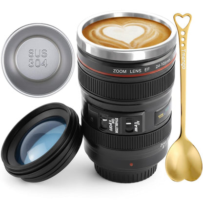 Tmango Camera Lens Coffee Mug with Clear Lid – Unique Realistic Lens Cup Replica, Gift for Photography Lovers