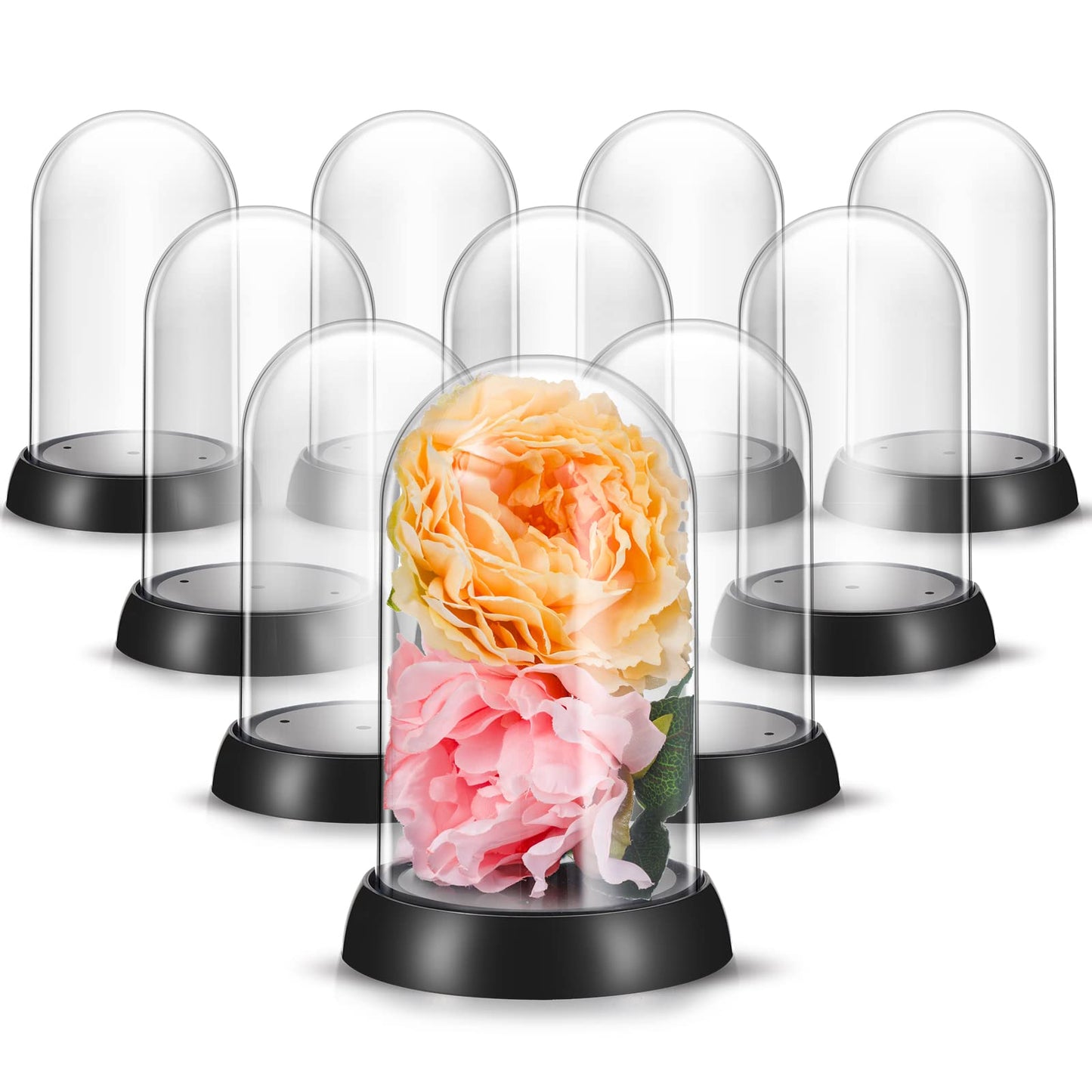 Zhengmy 12 Pcs Plastic Dome Display Case Cloche Bell Jar with Base Clear Cloche Dome Decoration Case for Collectibles Rose Office Home Tabletop Centerpiece Decoration (Oval)