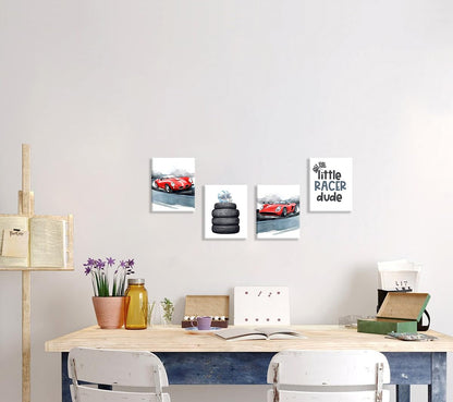 Modern Car Posters Classic Supercar Wall Art Prints, Cool Racing Ferrari Lamborghini McLaren Pagani Canvas Posters for Man Cave Boys Room Wall Decor, Sports Car Art Prints, Set of 4 (8"x10" Unframed)