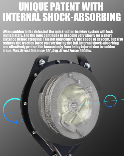 [Internal Shock Absorber] Self Retracting Lifeline Shemior 33FT SRL, No Tangle+Aviation Grade Galvanized Steel Cable, Retractable Safety Lanyard, Fall Arrest Roofing Gear, ANSI Compliant