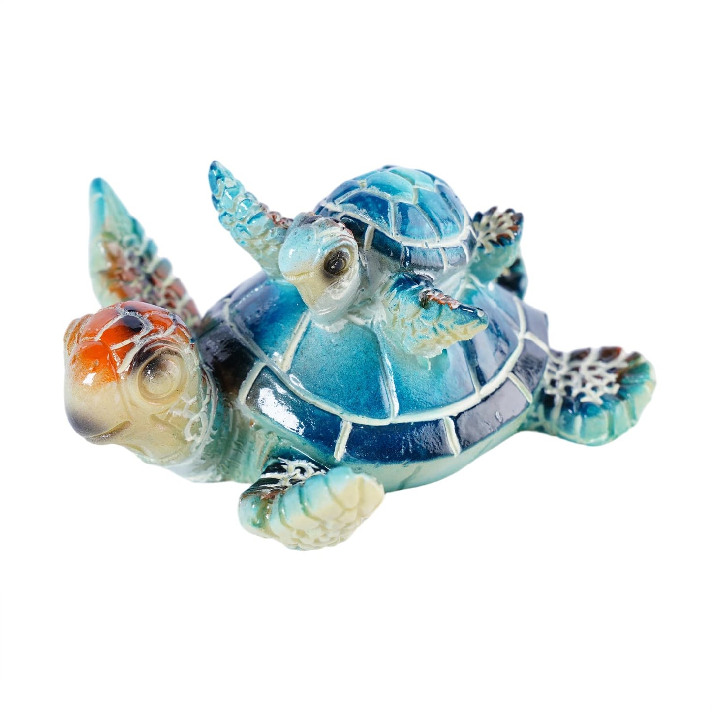 Brizoria Sea Turtle Ocean Decor Coastal Resin Figurines Blue Beach Themed Room Decor Textured Shell and Flippers for Shelf Tabletop Bathroom Bedroom Office, Blue