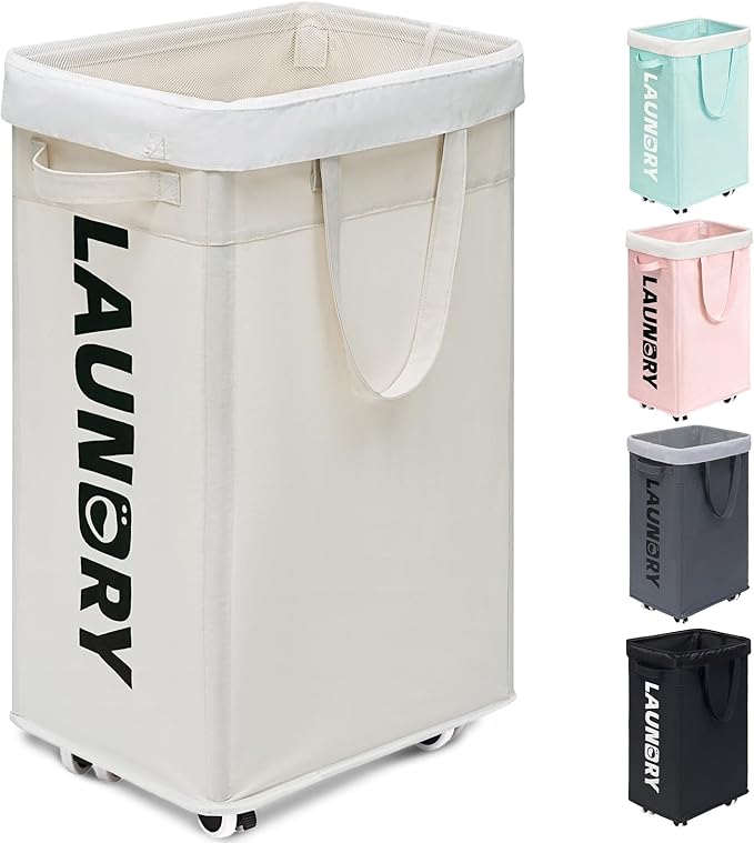Goodpick Laundry Hamper with Wheels, 75L College Dorm Room Essentials, Clothes